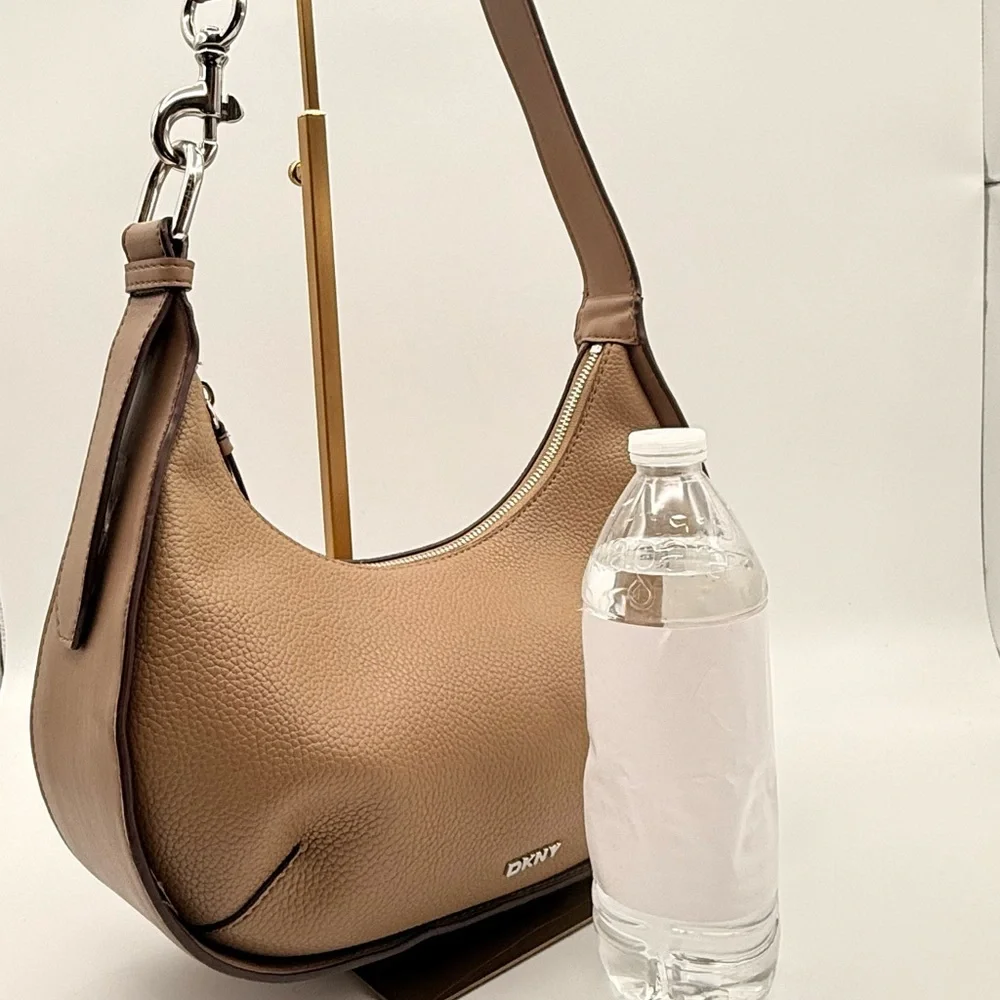 DKNY Tan and Brown Leather Hobo Shoulder Bag